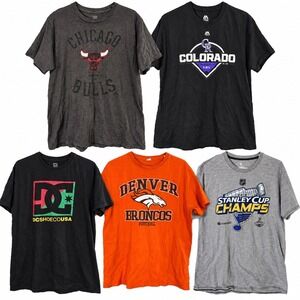 Mixed Brands Lot of 5 Men's L T-Shirts Majestic DC Shoes Graphic Basketball Grey